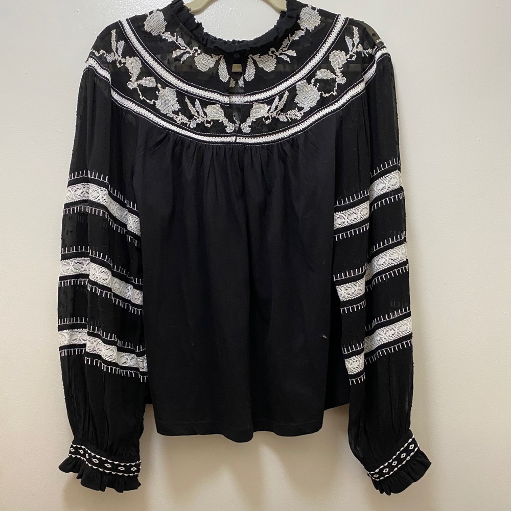 NWT MAEVE ANTHROPOLOGIE BLACK LACE PEASANT BLOUSE - Picture 3 of 5